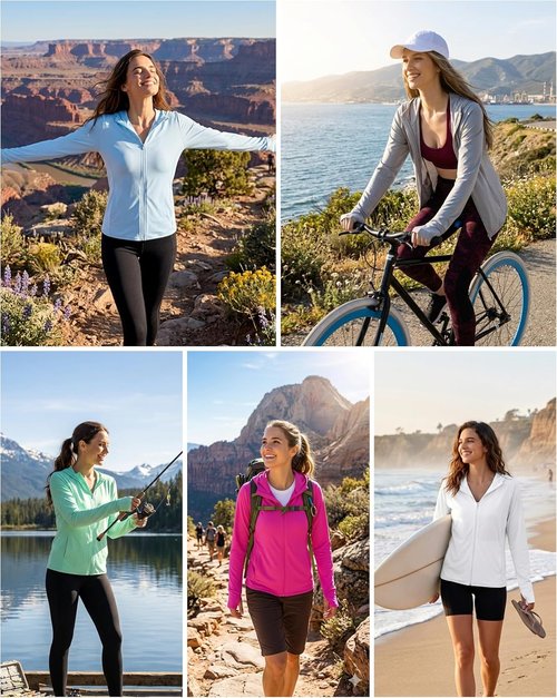 Isnowood Women's UPF 50+ Sun Protection Rash Guard - Lightweight UV SPF Long Sleeve Zip Hoodie Jacket