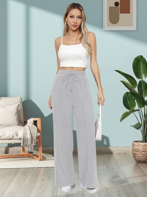 Missufe Women's High Waist Wide Leg Pants - Comfortable Casual Joggers with Pockets for Workouts