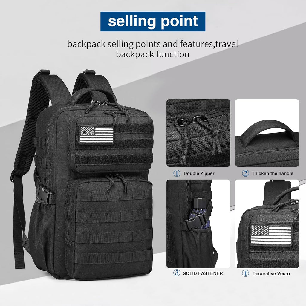 Wotony Military Tactical Backpack - Waterproof 3-Day Assault Pack with Molle System & Water Bottle Holder
