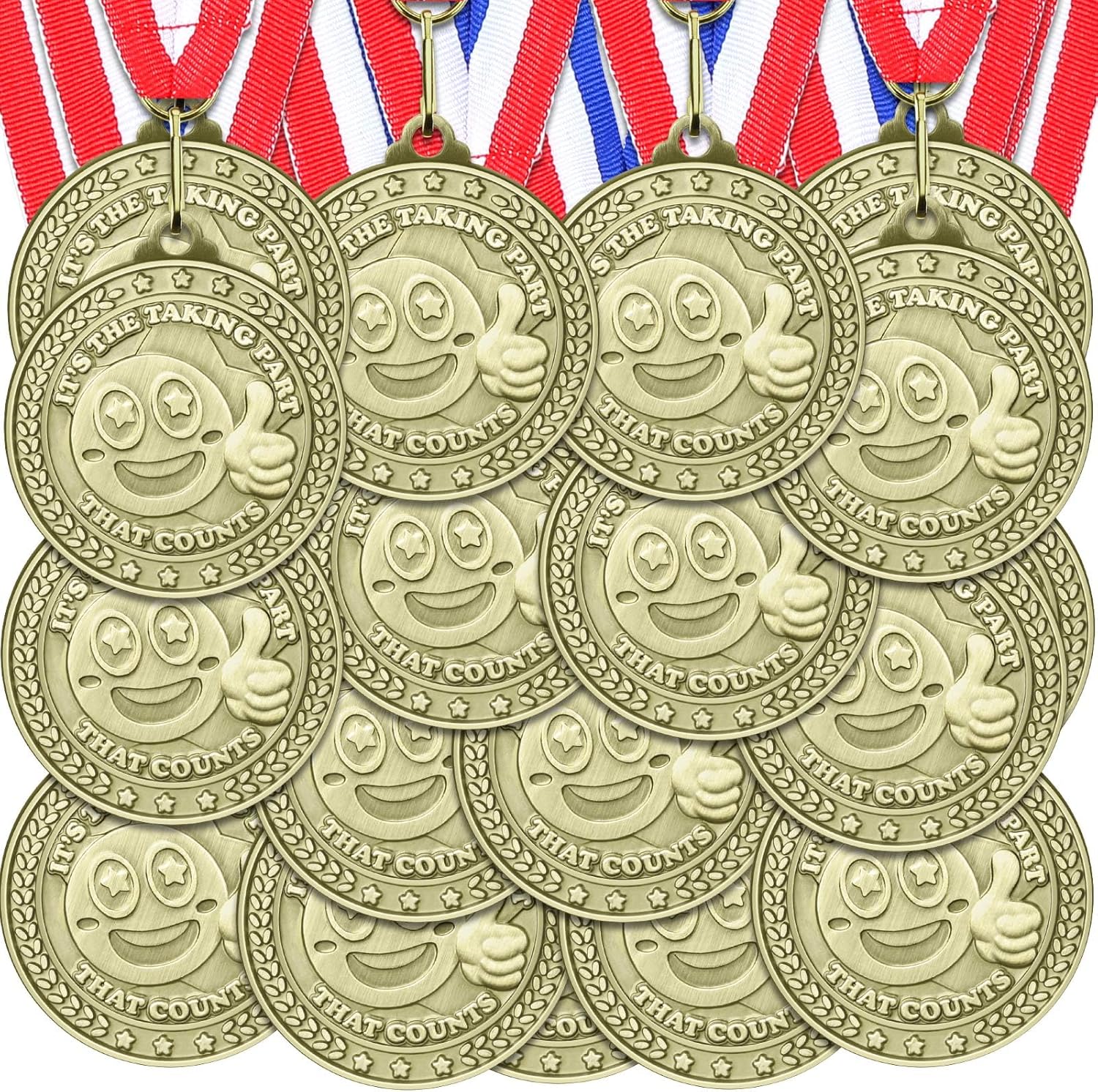 Regine Switzerland 12 Pcs Participation Medals - 2 Inch Metal Trophies with Neck Ribbons for Sports Events