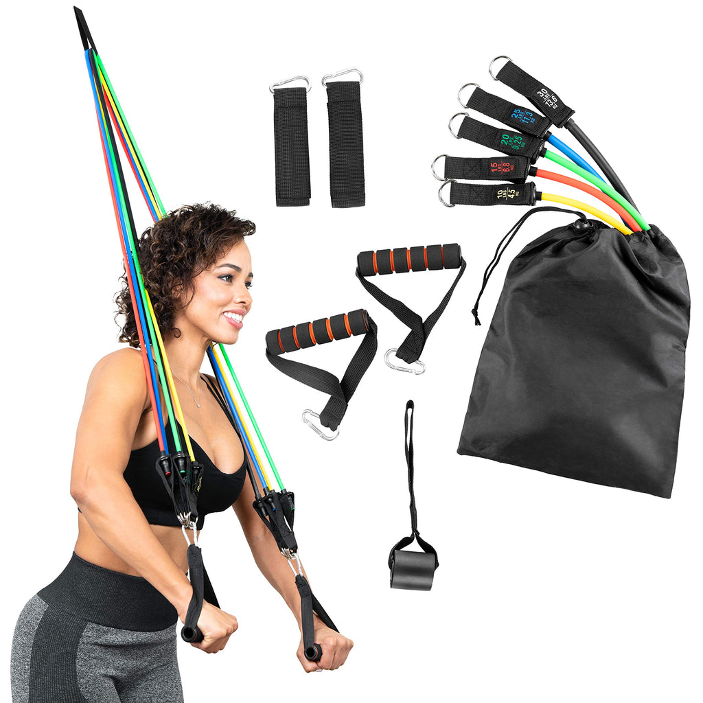 Serenily Exercise Bands, Resistance Bands for Women & Men. Workout Bands with Handles, Straps & Door Anchor Fitness Bands for Resistance Training, Home Workout Equipment Gym Bands for Physical Therapy