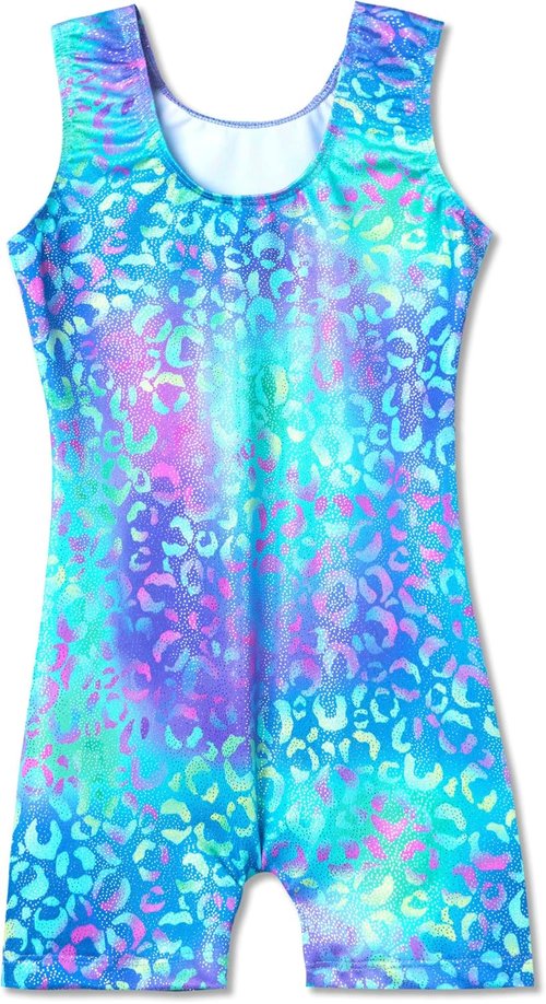 Domusgo Gymnastics Leotards for Girls - Sparkly One-Piece Unitard with Shorts | Pro Kids Size