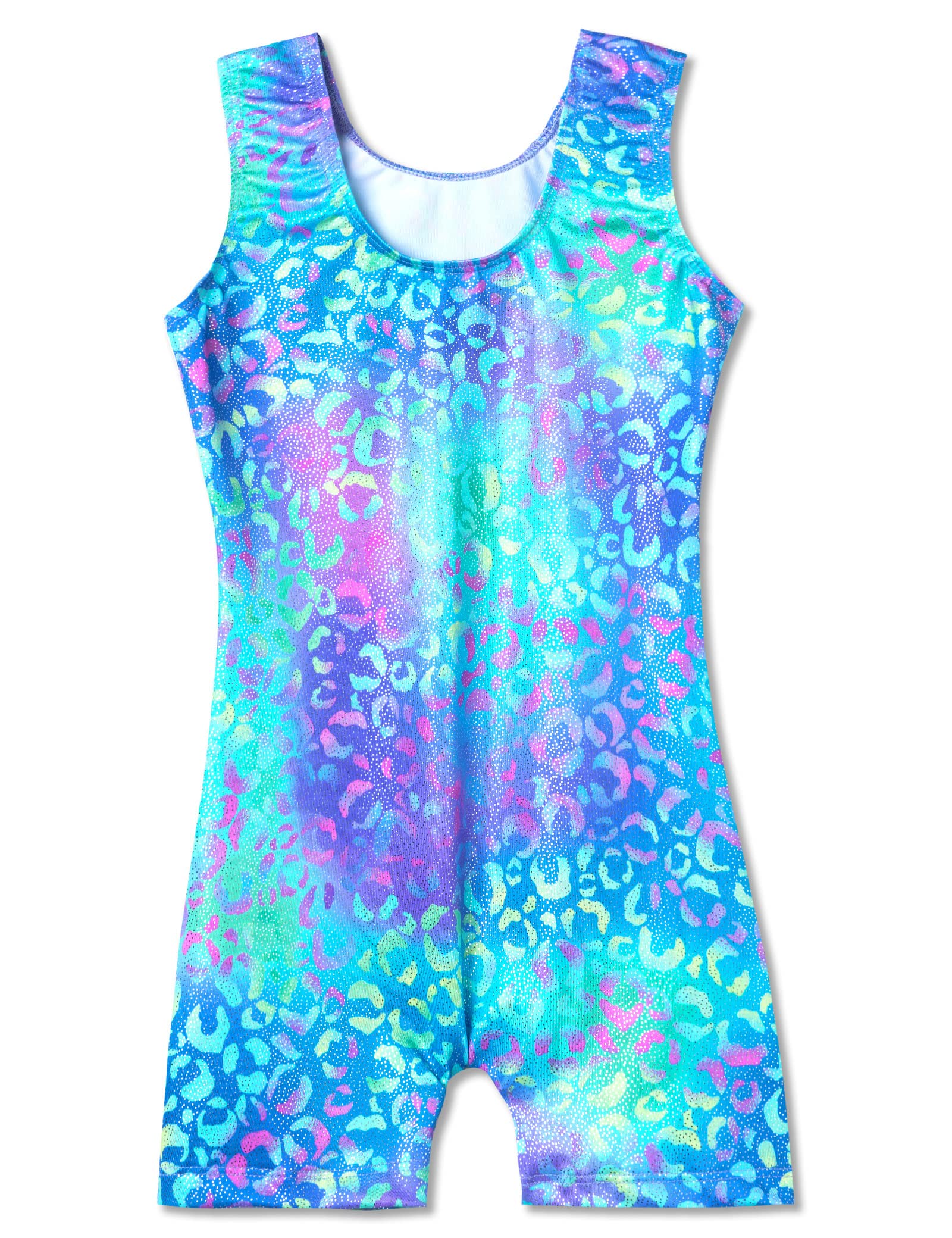 Domusgo Toddler Girls Gymnastics Leotards Size 1t 2t Shiny Green Purple Leopard Sleeveless Biketard with Shorts