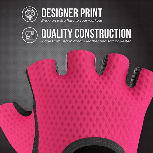 5307 Womens Designer Workout Gloves | Low Sweat Diamond Mesh Fabric w/ Grip-Lock™ Silicone Palm (Pink, Large)