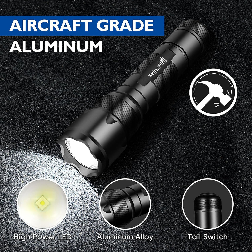 WINDFRIE LED Tactical Flashlights - 2 Pack Bright EDC Handheld Lights | Water-Resistant Portable Design