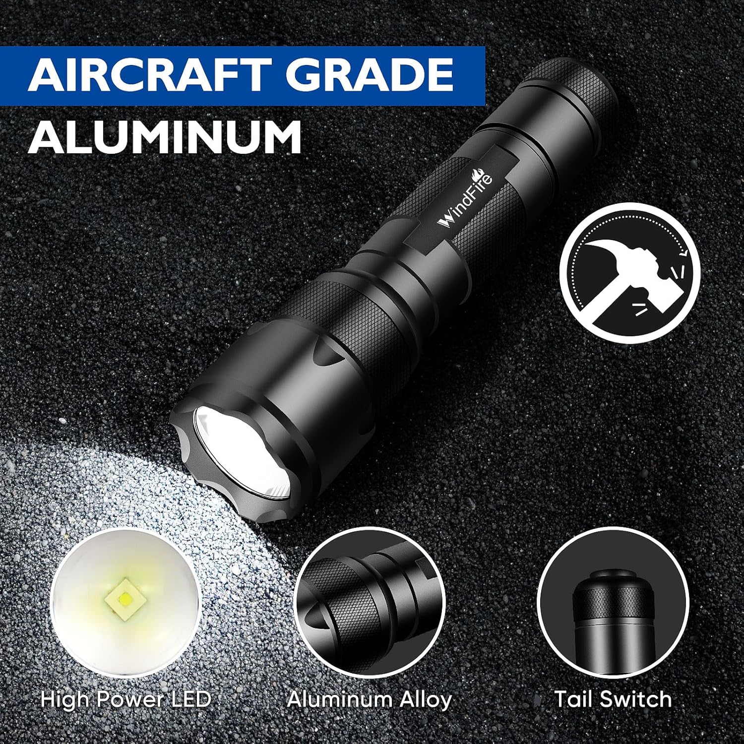WINDFRIE LED Tactical Flashlights - 2 Pack Bright EDC Handheld Lights | Water-Resistant Portable Design