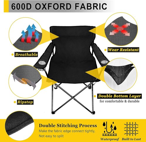 Joyfair Portable Camping Chair - Heavy Duty Folding Chair for Beach & Outdoor Activities | Includes Carry Bag & Cup Holder