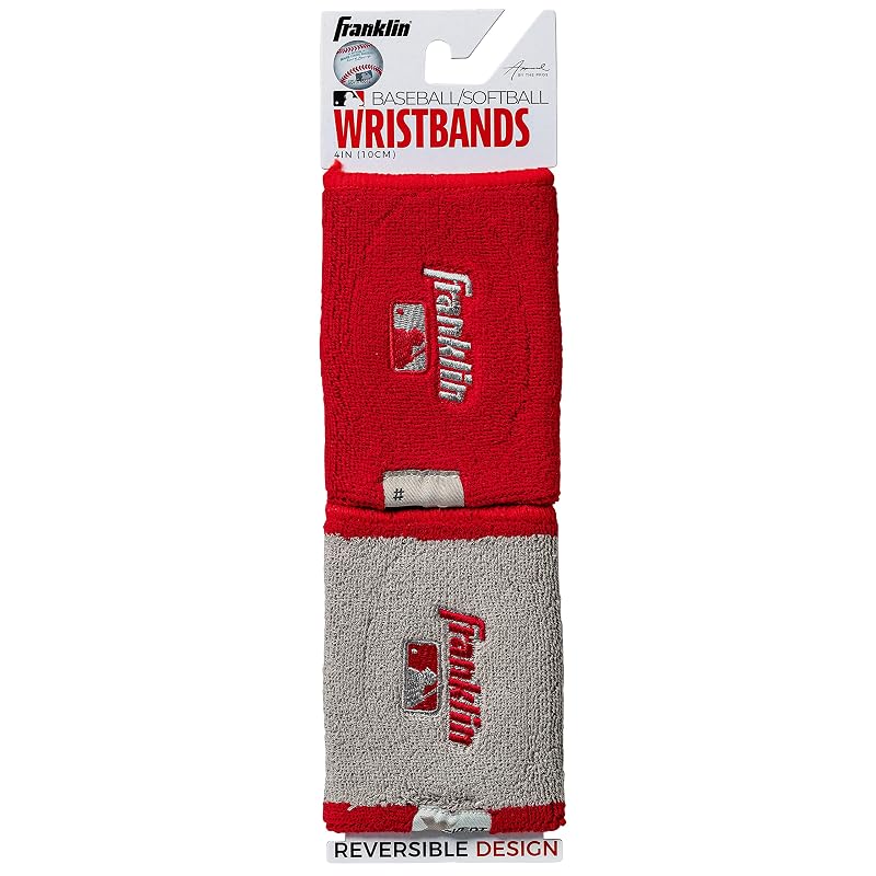 Baseball & Softball Wristbands, 4 Inch X-Vent Reversible, Red & Gray – Breathable, Durable (2-Pack)