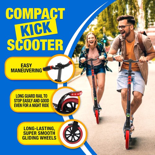 SereneLife Two Wheel Scooter for Teens, Smooth Gliding Kick Scooter for Adults w/ Adjustable Height for Ages 8+, Portable All Terrain Scooter w/ Carry Straps, Easy to Fold