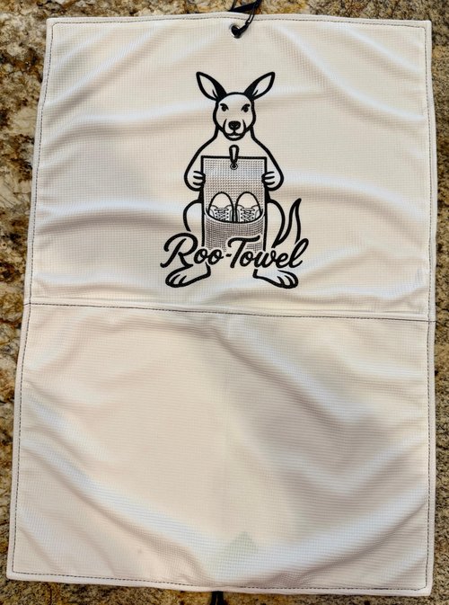 Roo-Towel Golf Towel with Shoe Pouch - Waffle Weave Micro Fiber, S Carabiner Cleans Clubs & Carries Shoes - Perfect Golf Fit