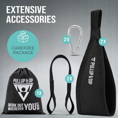 PULLUP & DIP Ab Straps, Premium Abdominal Slings for Abdominal Training, Padded Workout Straps for Crunches, Hanging, Leg Raise, Set of 2 Ab Slings for Pull-Up and Chin-Up Bar