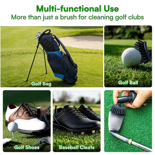 GREEN ACTION Golf Club Brush Cleaner with Water Sprayer & Magnetic Clip, Curved Stiff Bristles for Deep Cleaning, Silicone Hose & Gravity Ball for Easy Use-Holds 5 Oz Water-Golf Accessories (Black)