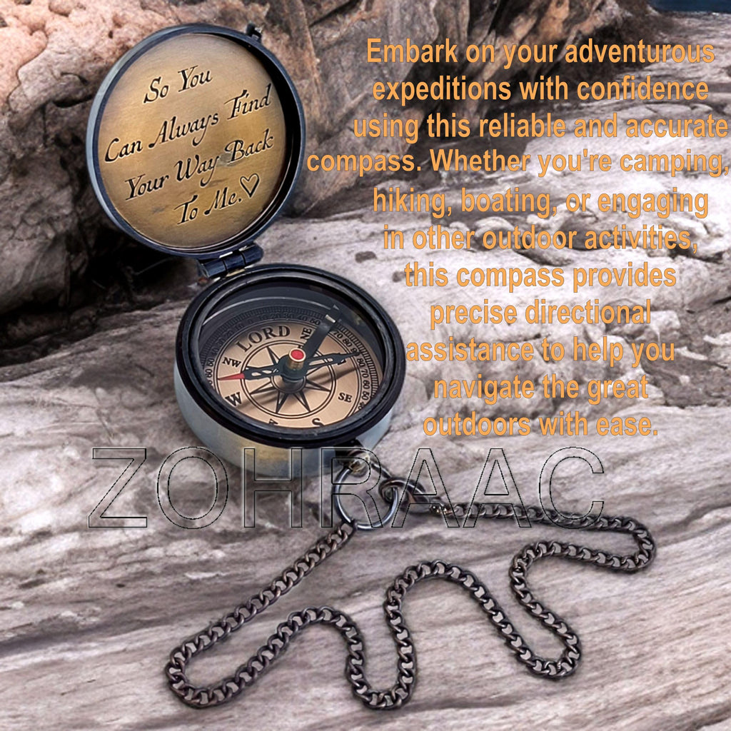So You Can Always Find Your Way Back to Me Engraved Compass - Romantic Keepsake Gift for Him/Her - Husband Gifts from Wife