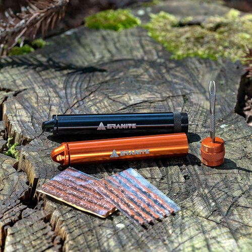 Granite Suture Tire Plug Kit, Compact Tubeless Flat Bicycle Tire Repair Kit with 2 Size Tire Plugs, Fix Mountain Bike and Road Bike Tire Punctures (Orange)