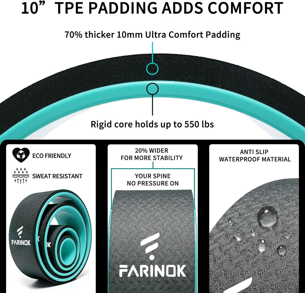 Skiennix Yoga Wheel Set - 3+1 Upgraded 10MM Thick Back Rollers for Pain Relief & Stretching