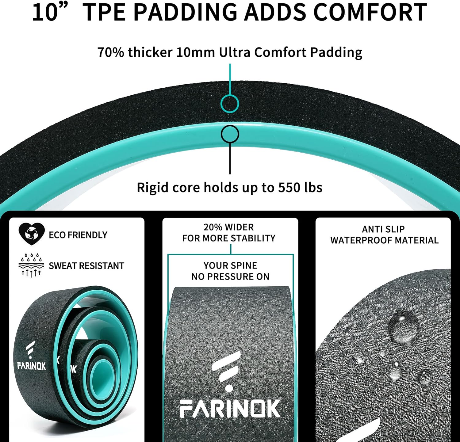 Skiennix Yoga Wheel Set - 3+1 Upgraded 10MM Thick Back Rollers for Pain Relief & Stretching