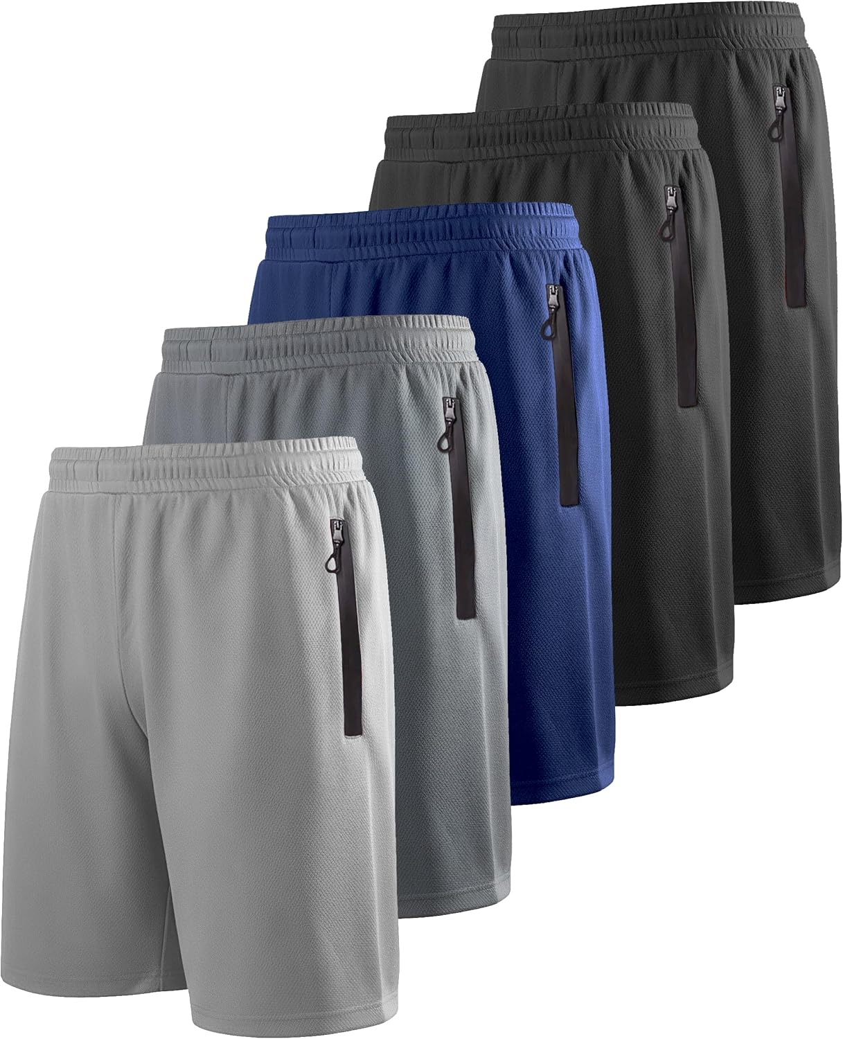 RPOVIG Men's Athletic Mesh Workout Shorts Set - 5 Pack with Zippered Pockets for Gym & Basketball