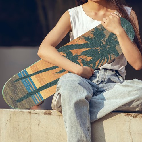 HUSSRITY Beautiful Sunset Beach Longboard Grip Tape 44" x 10" Bubble Free Skateboard Grip Tape Sheet Scooter Grip Tape Easy Apply Grip Tape for Skateboards