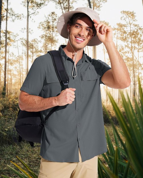 MAGCOMSEN Men's Fishing Shirt - UPF 50+ Sun Protection | Quick Dry, Short Sleeve, Ideal for Hiking & Safari