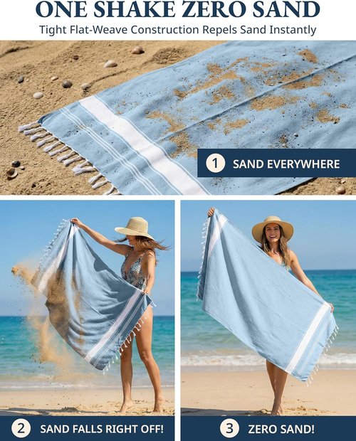 LANE LINEN Oversized Beach Towels for Women - Quick Dry, Sand Free, Lightweight, 39"x71", Sky Blue | 2 Pack