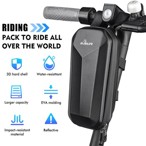 BOBILIFE Bike and Scooter Handlebar Bag - Front Bar Hanging Bag Waterproof EVA Hard Shell Storage Bag Compatible with All Kinds of Scooters, Mountain Bikes, Road Bikes, E-Bikes, Motorcycles