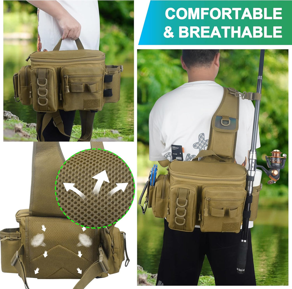 Skiennix Sling Tackle Bag - Lightweight Waterproof Fishing Backpack with Rod Holder | Outdoor Shoulder Pack