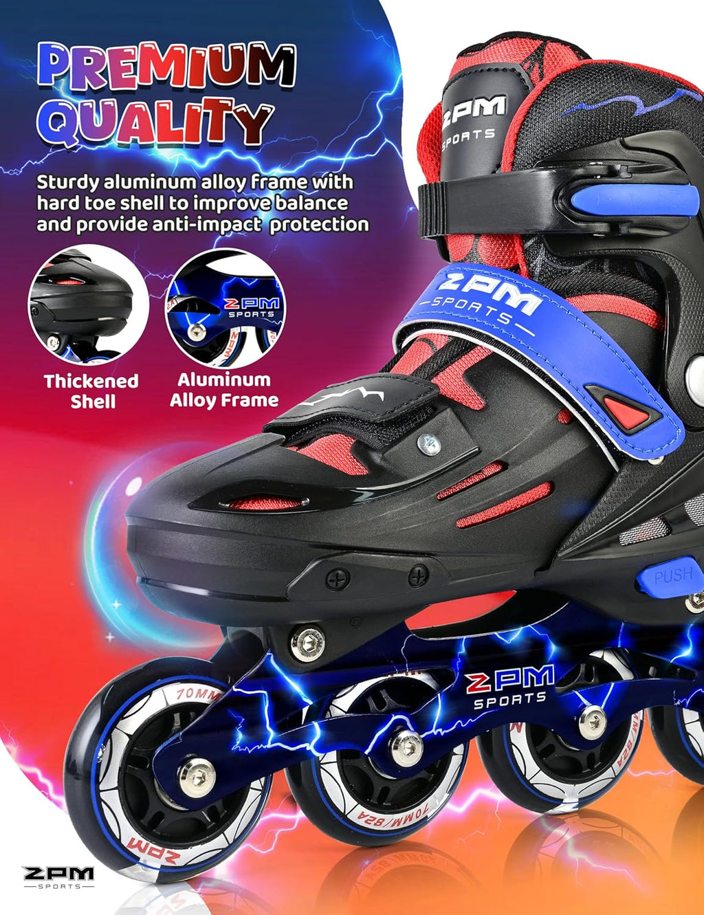 2PM SPORTS Inline Skates for Kids - Adjustable Light-Up Roller Skates for Ages 5-12 | Indoor/Outdoor Use