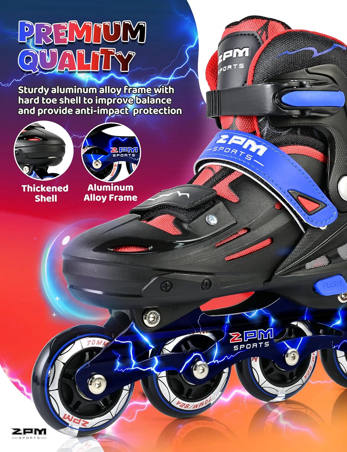 2PM SPORTS Inline Skates for Kids - Adjustable Light-Up Roller Skates for Ages 5-12 | Indoor/Outdoor Use