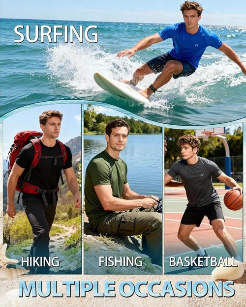Isnowood UPF 50+ Swim Shirts for Men - Quick Dry Short Sleeve Rash Guard | Athletic Beachwear