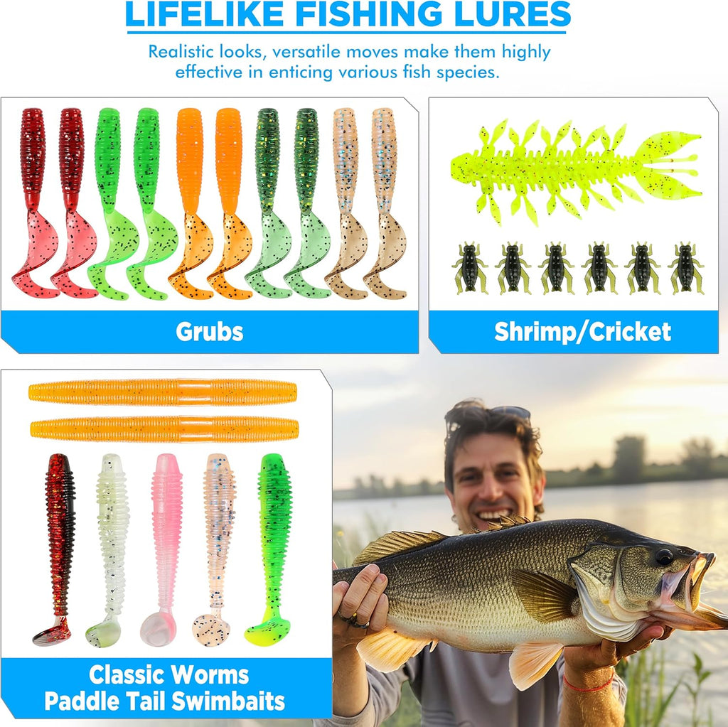 PLUSINNO Fishing Lures Kit - 137Pcs Tackle Box with Crankbaits, Hooks & Weights for Freshwater Bass Fishing
