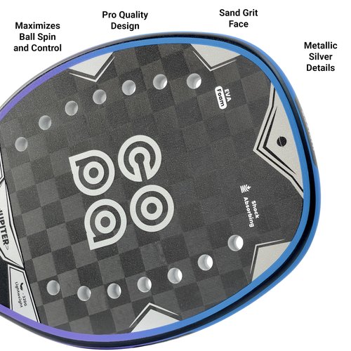 Beach Tennis Racket 18k Carbon Fiber with Padded Bag Copa Jupiter EVA Memory Foam Core, Sand Grit Finish Beach Tennis Paddle ITF Regulation Balls Included.