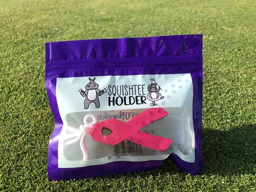 Squishtee Holder Pink Awareness Ribbon. Breast Cancer Awareness Ribbon Golf Accessory/Keychain That can be Hung from Your Golf Bag for Easy Access to Your Traditional Golf tee or SQUISHTEE