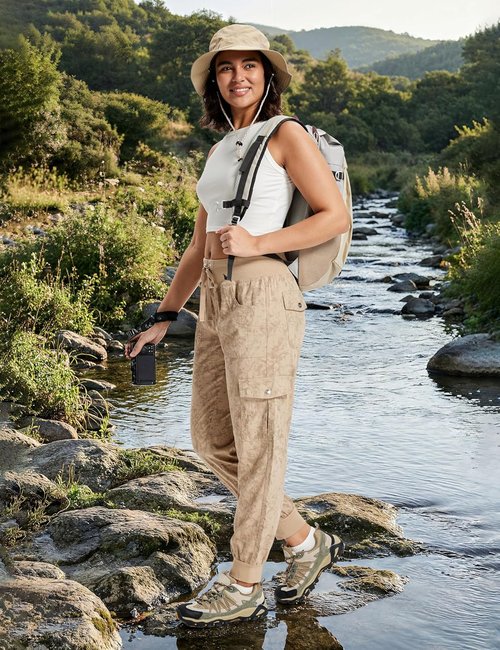 MoFiz Women's Lightweight Hiking Cargo Pants - Quick-Dry Outdoor Travel Joggers with Elastic Waist & Pockets