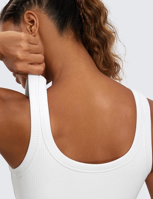 CRZ YOGA Ribbed Sports Bra - U Back Wireless Medium Impact Padded Yoga Cami for Women