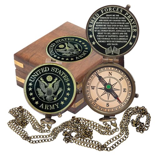 Army Gift, U.S Army Military for Men and Women, Engraved Army Compass with Leather case, United State Army Gift, Army Brass Compass, Army Retirement Gift, Personalized Compass (Army Wooden Box)