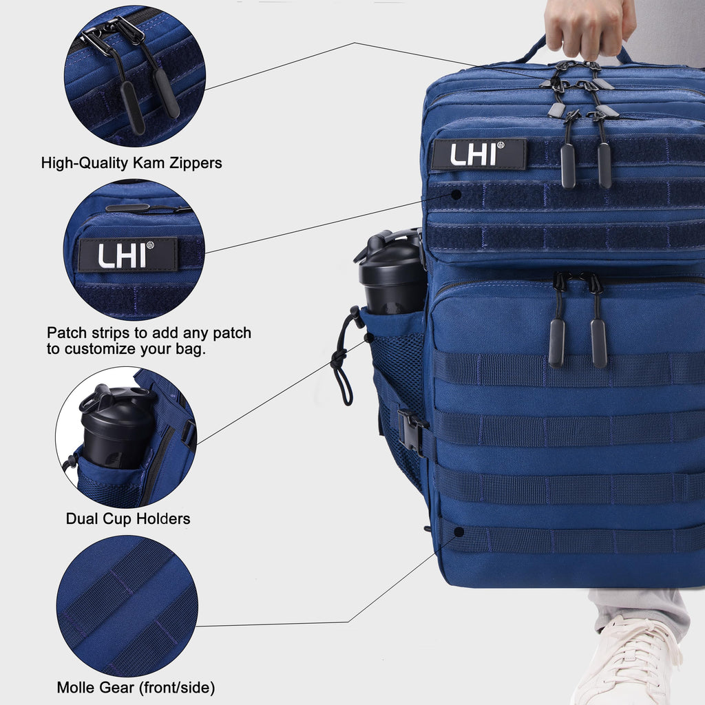 LHI Military Tactical Backpack for Men and Women 45L Army 3 Days Assault Pack Bag Large Rucksack with Shoe Compartment - Black and White