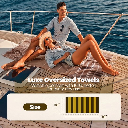 LYCIA Turkish Beach Towel Set of 6 - Oversized, Quick-Dry & Sand-Free 100% Cotton Towels | Multi-Color 70 x 38''
