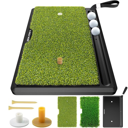 EAGLE WORK 2-in-1 Heavy Duty Golf Hitting Mat with Replaceable Turf, Ball Tray and Non-Slip Rubber Base for Realistic Indoor & Outdoor Golf Practice