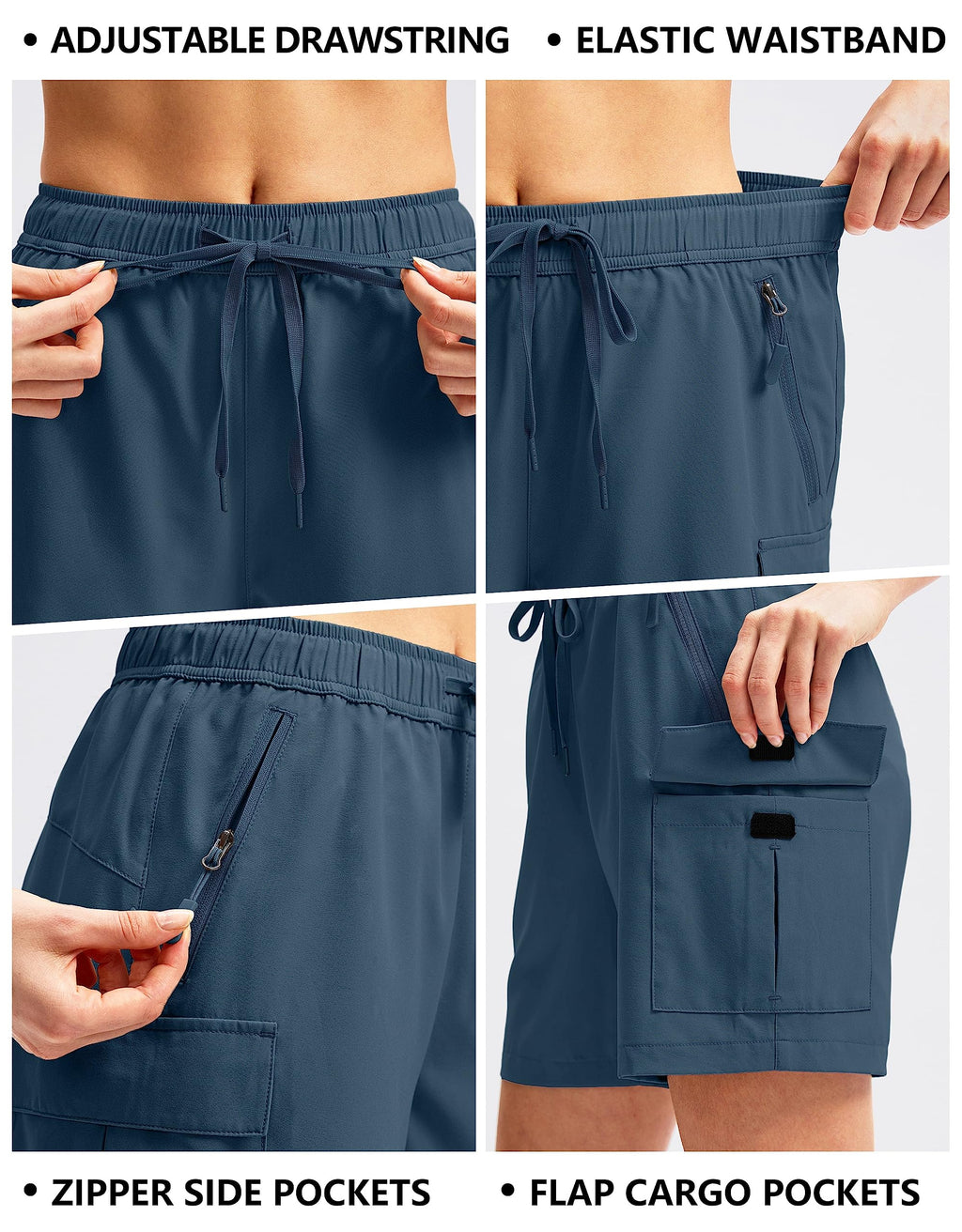 SANTINY Women's 5''/ 7''/9'' Hiking Cargo Shorts Quick Dry Lightweight Summer Shorts for Women Athletic Golf Zipper Pockets(Dusty Blue_XS)