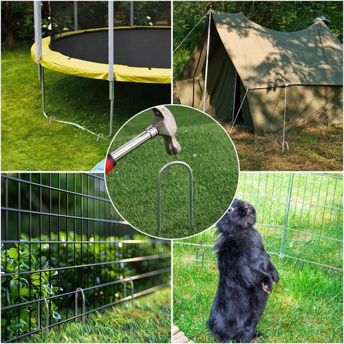 CEWOR 6 Pack 12 Inch Rebar Stakes, U Hook Galvanized Trampoline Stakes High Wind Ground Anchors for Camping Tent, Chain Link Fence, Heavy Duty Metal Steel Yard Landscape Garden Staples