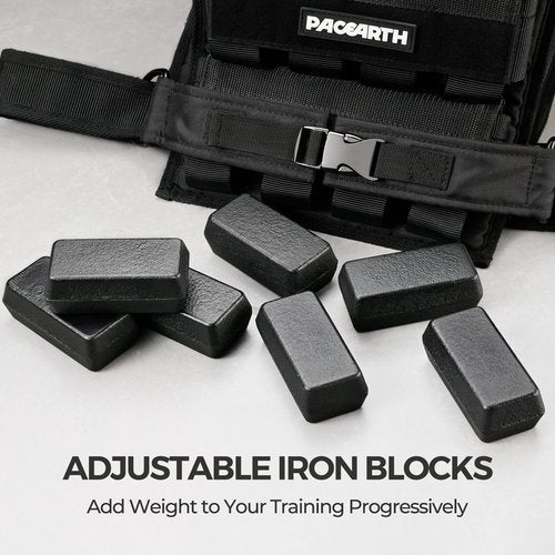 PACEARTH Adjustable Weighted Vest for Men, PACEARTH Heavy Duty Weight Vest with 16 Adjustable Iron Blocks for Hardcore Strength Training, Crossfit, and Running, 35LBS