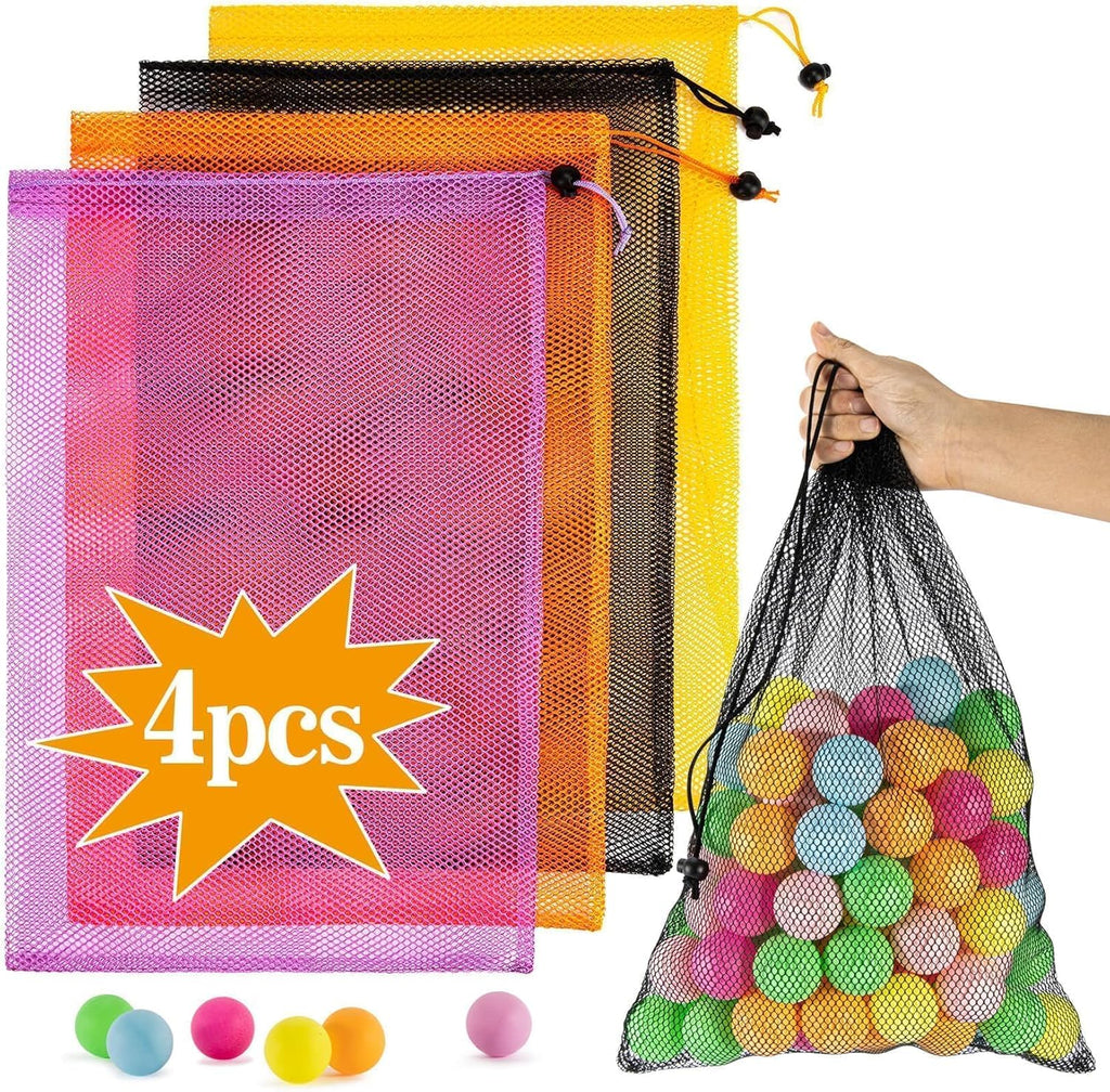 Skiennix 4PCS Colorful Mesh Drawstring Bags - 18x12 Inch Breathable Nylon Storage for Travel & Gym
