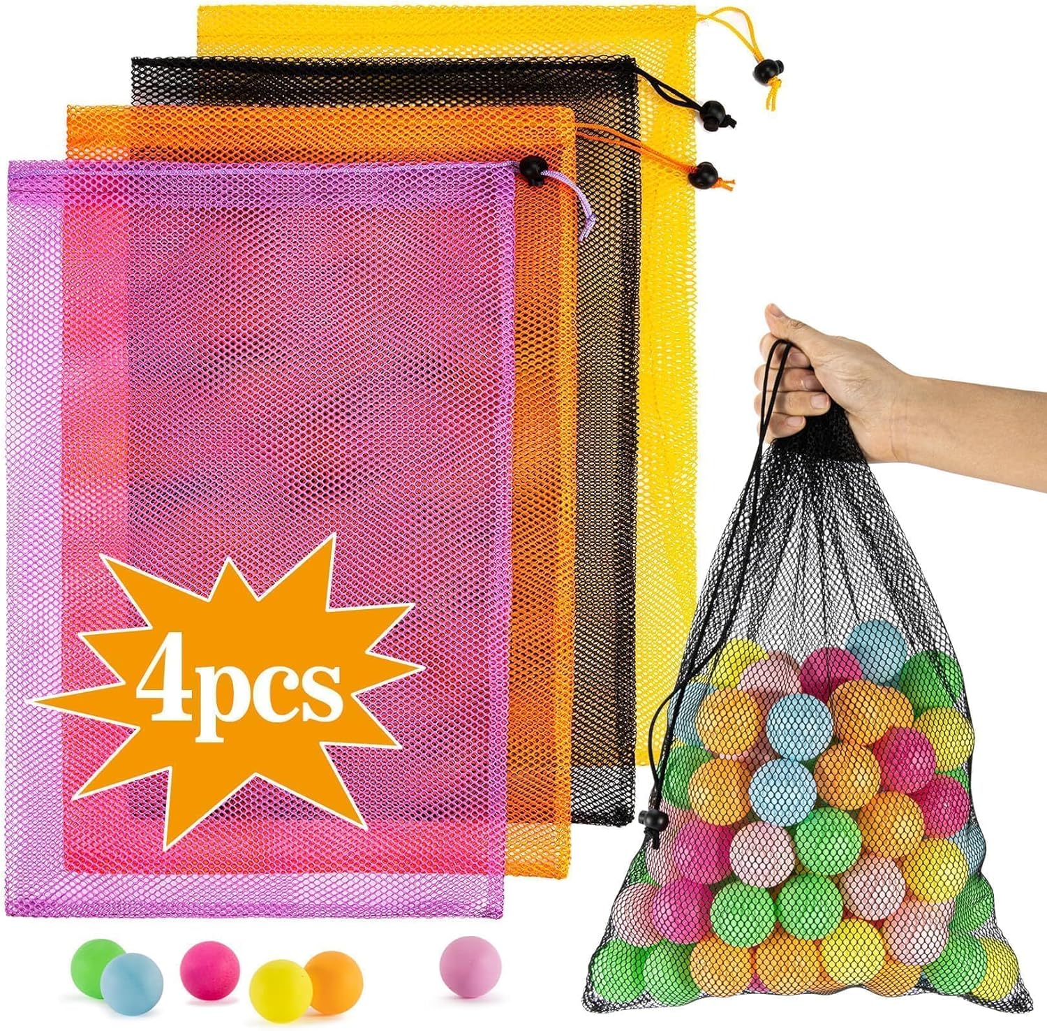 Skiennix 4PCS Colorful Mesh Drawstring Bags - 18x12 Inch Breathable Nylon Storage for Travel & Gym