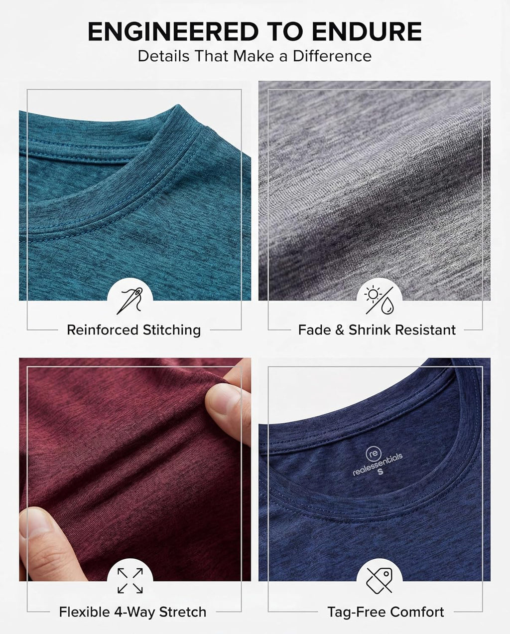 Real Essentials Men's Dry-Fit Short Sleeve Crew Neck T-Shirts - 5 Pack for Fitness & Gym Workouts