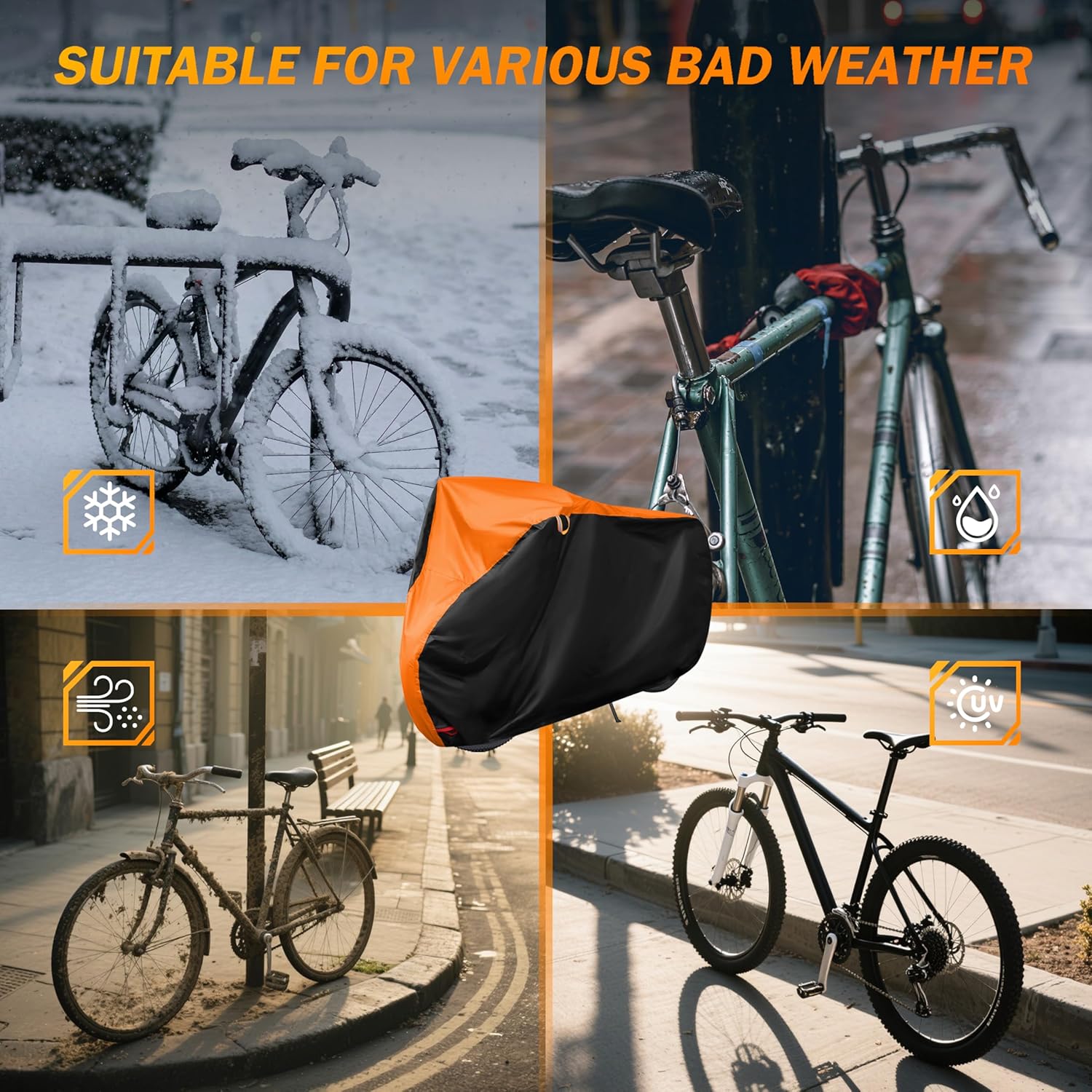 Skiennix Bike Cover - All-Weather Waterproof Protection | Lock Hole for Mountain & Road Bikes - XL Black & Orange (79 x 27.5 x 44 Inches)