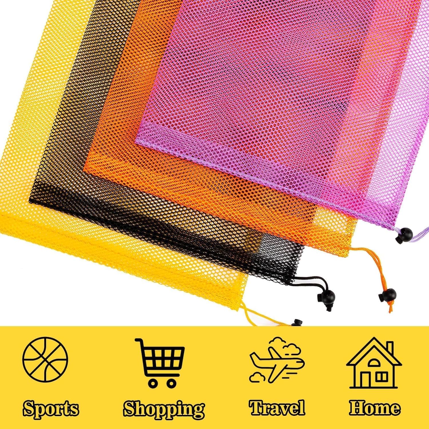 Skiennix 4PCS Colorful Mesh Drawstring Bags - 18x12 Inch Breathable Nylon Storage for Travel & Gym