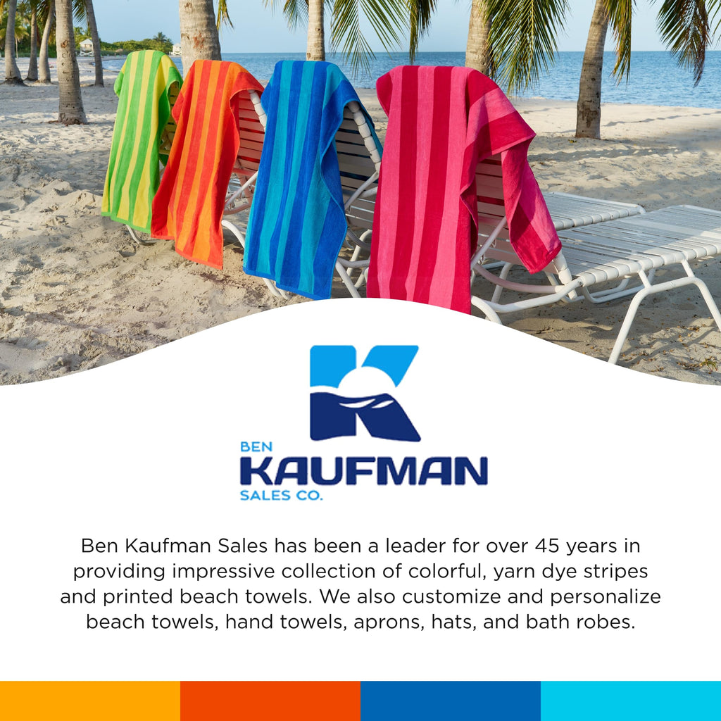 Kaufman - Soft Oversized Beach Towels in Bulk | 30" x 60" Velour Striped Beach Towel | Absorbent, Quick-Drying | 100% Cotton Thick Beach Towels (12-Pack)