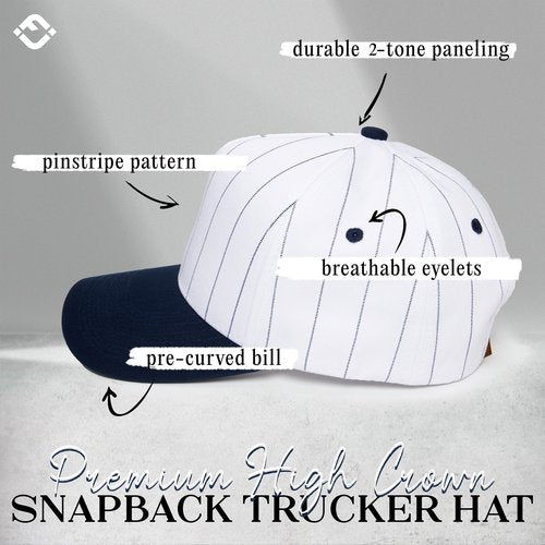 Two Tone Vintage Snapback Hat - Pinstripe - Navy/White