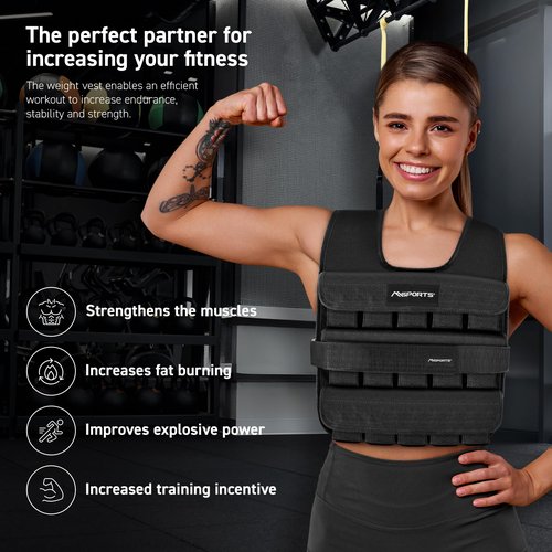MSPORTS Premium Weighted Vest for Women & Men – Adjustable 11–65 lb, Running Vest, Walking Weighted Vest, Tactical Style Training Vest for CrossFit, Strength, Cardio & Home Workouts (Black, 45 lb)