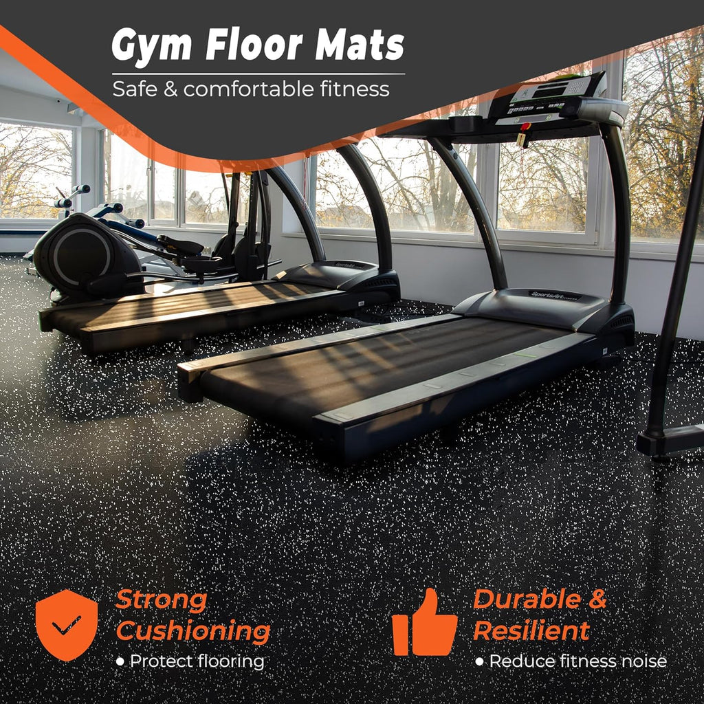 SUPERJARE Rubber Top Exercise Mats - 0.4'' Thick, 24 Pcs, 96 Sq Ft Interlocking Gym Flooring | Black/Grey